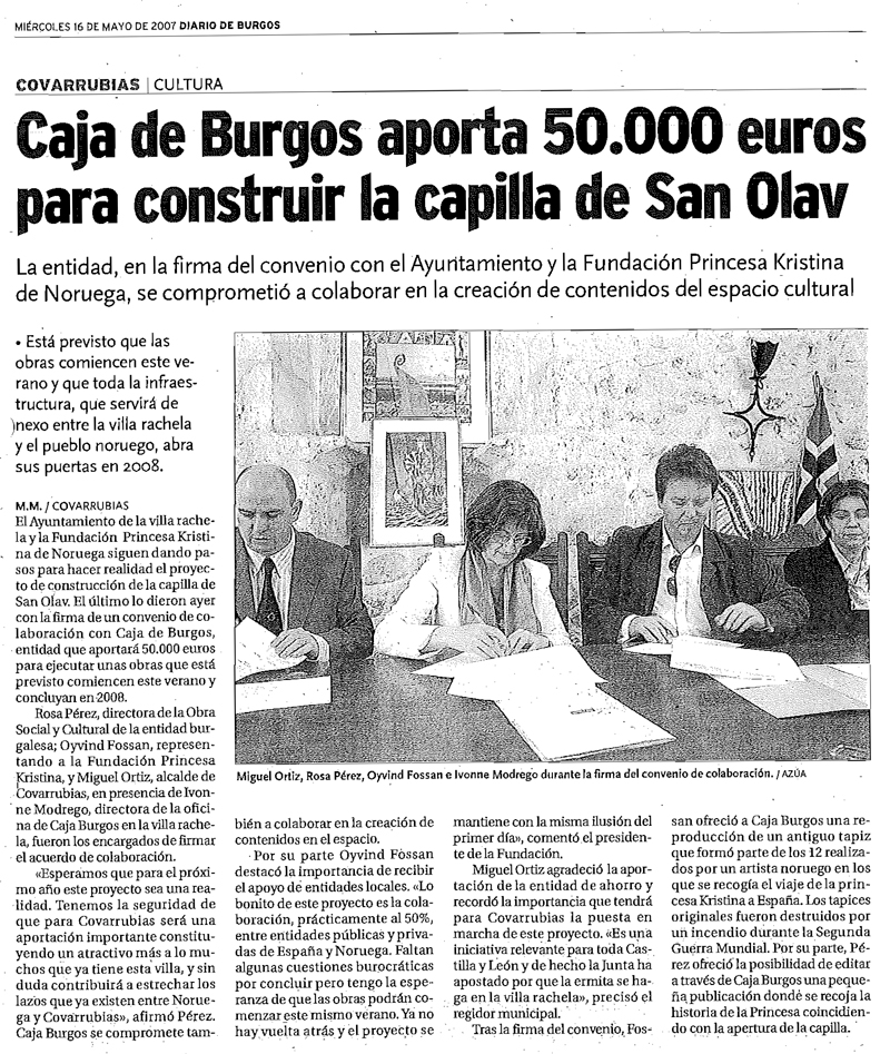 Caja de Burgos Aporta 50.000 euros para construir la capilla de San Olav